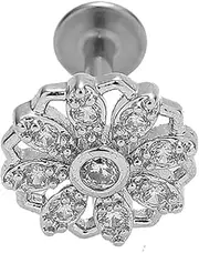 [Niaspi] 16G CZ Flower Labret Monroe Lip Rings 316L Surgical Steel Tragus Helix Cartilage Flat Back Earrings Studs Medusa Piercing Jewelry for Women