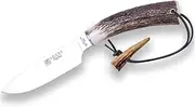 Hiking knife Joker CC107 "Flecha", deer horn handle, 12,5 cm blade, stainless steel crosshead, with brown leather Sheath, Tool for fishing, camping and hiking