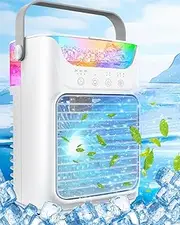 Portable Air Conditioners, 3 Wind Speeds & 7 LED Lights Evaporative Personal Air Cooler, 4 in 1 Portable AC with 650 mL Large Water Tank, Mini Air Conditioner for Bedroom/Car/Home/Camping/Room