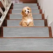SUPPI 8"x30" Stair Runner Self Adhesive, 15PCS Stair Runner for Wooden Steps, Reusable Staircase Step Treads Indoor, Stair-Treads Non Slip, Residue Free Stair Carpet Mat for Kids and Dogs(Gray)