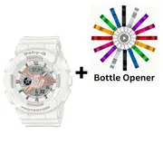 Casio Baby-G White/Rose Gold Analogue/Digital Watch BA110RG-7A BA-110RG-7ADR Bottle Opener Bundle