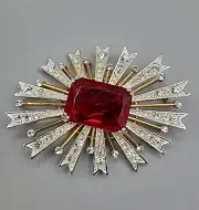 KJL Brooch Atomic Ruby Crystal Starburst Kenneth Jay Lane For Avon Original Box