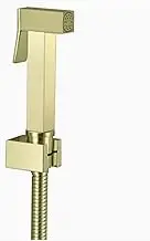 HOMCBEC Brushed Gold Brass Square Toilet Handheld Bidet Shower Spray Wall Bracket Hose,Baby Diaper Cloth Washer, Hand Held Sprayer Shattaf Toilet Attachment Set (Bidet Sprayer+Holder+Hose)