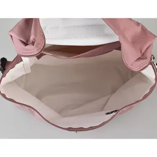 LONGCHAMP LE PLIAGE CLUB刺繡LOGO尼龍搭配牛皮飾邊摺疊拉鍊後背包(藕粉)