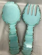 Cynthia Rowley Blue Crackle White Melamine Salad Serving Utensil 2 Pcs Set New