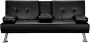 Luxsuite Sofa Bed 3 Seater Futon Couch PU Leather Lounge Armchair Recliner Chair Sleeper Sofas Adjustable Backrest Home Bedroom Office Furniture Black