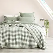 Renee Taylor Gingham Washed Cotton Yarn Dyed Revesible Textured Blanket