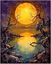 Mystery Night Landscape Paint by Numbers Kit for Adults - DIY Full Moon and River Reflection Painting on Canvas 16x20 Inches, Acrylic Paint Set,Suitable for Beginners,Art for Home Decoration