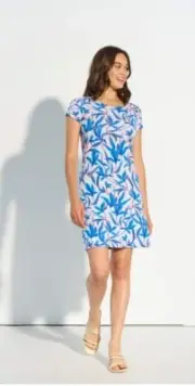 Hatley Dress Nellie Schnitt-Form Blue Orange Viscose Floral Flowers Sunside 179B