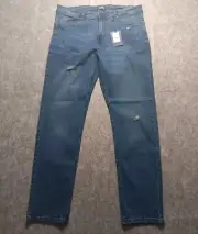 Cavalli Class Jeans Mens 36x31.5 Blue Distressed Regular Fit Straight OXJ210 New