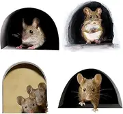 3D Mouse Hole Realistic Wall Sticker,Mouse in a Hole Wall Decal Fun Art,Home Decor,Vinyl,for Living Room Nursery Bedroom Kids Room Wall Decoration (4 Pieces / Set)