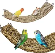 Bird Seagrass Mat,Natural Grass Woven Bird Net Hammock Mat Parakeet Climbing Rope Ladder Chew Toy,Climbing Rope Ladder with Hooks,for Psittacines,Cockatiels,Hamsters,Budgie(29.5"×7")