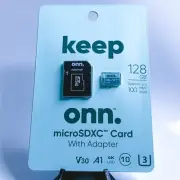 Onn 128GB Class 10 U3 V30 microSDXC Flash Memory Card With SD Adapter