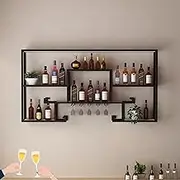 Metal Wine Rack Bar Shelves Wall Mounted with Hanging Wine Glass Rack and Led Light for Liquor Bottle Display Shelf Racks Countertop Floating Bar Bar Cabinet for Home Bar Ckitchen