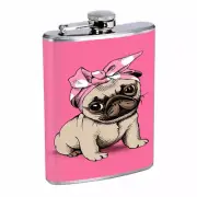 Pink Pug Em1 Flask 8oz Stainless Steel Hip Drinking Whiskey