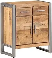 Sideboard Cabinet for Living Room, Rough Mango Wood, Industrial Buffet with 2 Drawers, Hallway Storage Cupboard, 60x35x72 cm Furniture