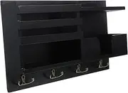GREENADSCAPE Coat Rack Shelf Wall-Mounted Key Rack Mail Organizer Wooden Hanger Easy Installation Enhance Your Home Decor