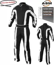 2024 New Single Layer Racing Overall Go Kart Suit Black/White Custom Name