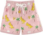[RPLIFE] Swimming Shorts for Boys, Anti Chafe Swim Trunks Boys 2 T, Cute Cartoon Dinosaurs Yellow
