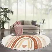 Round Rugs Scandinavian Nursery Print for Playroom with Neutral Boho Area Rug