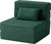 [FILUXE] Convertible Folding Sofa Bed-Sleeper Chair with Pillow, Modern Linen Fabric Floor & Futon Couch, Foldable Mattress for Living Room/Dorm/Guest Use/Home Office/Apartment, Single Size,Dark Green