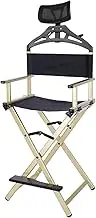 BUDAOWEN Extra Tall Foldable Makeup Artist Stool Chair, Portable Tall Directors Chair with Head Rest for Camping, Studio Salon Vanity, Up to 300 Lbs Weight Capacity,Gold