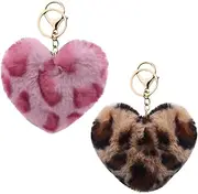 [YALLNASL] Leopard Print Bag Charms for Handbags Purse Leopard Keychains for Women Girls Animal Lover Heart Accessories for Car Keys