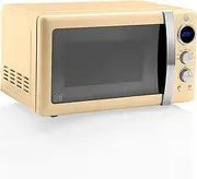 Swan SM22030LCN Retro LED Digital Microwave with Glass Turntable, 5 Power levels & Defrost Setting, 20L, 800W, Retro Cream