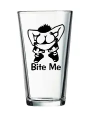 Bite Me - 16 oz Pub Pint Beer Glass Seltzer Tea Water Cocktail