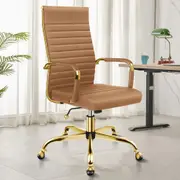 ALFORDSON Office Chair Padded Seat PU Leather Gold Frame Brown - High Back