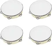 Oshhni 4X 8 inch Mini Tambourine Toy Beat Instrument Kids Party Rhythm Games Gift KTV Round Metal Jingles Percussion Hand Held Drum