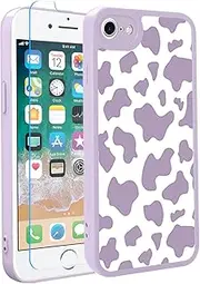 OOK Compatible with iPhone 7/8/SE Case Cute Cow Print Fashion Slim Lightweight Camera Protective Soft Flexible TPU Rubber for iPhone 7/8/SE with [Screen Protector]-Purple