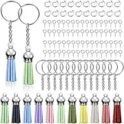 200Pcs Silver Keychain Tassles Kit, Bulk Keychain Rings Set, Key Chain Rings