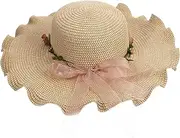 [ANDRESLAD] Summer Sun Hat Wide Brim Large Straw Beach Hat Fashionable Sun Protection h Beige