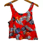 NEW Roxy Flowy Crop Feather Print Tank Top Small Red Floral Crop NWT
