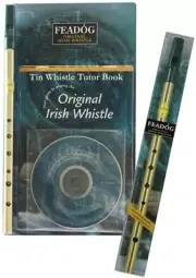 Feadog Set of 2 Irish Tin Whistle Brass Key "C" and "D" with Tutor Book and CD