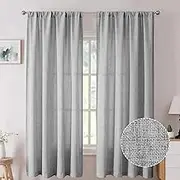 Tollpiz Short Linen Curtain Bedroom Rod Pocket Semi Sheer Curtains Burlap Light Filtering Thick Linen Drape for Living Room, 38 x 54 inches Long, Silver Grey, Set of 2 Panels