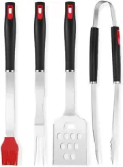 IXIR, Barbecue Grill Tool Set Ð BBQ Spatula, Basting Brush, Fork, and Tongs
