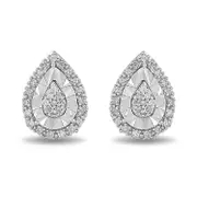 Diamond Set Miracle Pear Halo Stud Earrings in Sterling Silver