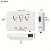 Multi Outlet Extender Wall Plug Adapter 3 USB with 2 Bracket & Smart Light