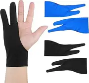 Artist Drawing Tablet Gloves Two Finger Graphics Painting Anti-Fouling Free Size Glove Creative Both Right and Left Hand Reduce Friction Smudge 4 Pack Black Blue