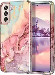 [Btscase] for Samsung S21 FE 5G 2022 Case, Marble Pattern 3 in 1 Heavy Duty Shockproof Full Body Rugged Hard PC+Soft Silicone Drop Protective Women Girl Cover for Samsung Galaxy S21 FE 5G, Rose Gold