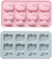 CUTIA 8 Cups Cute Cat Silicone Fondant Cake Mold,Hello ice mold,Kitty White Chocolate tray for Sugarcraft,Birthday Cake Decoration,Gumpaste Icing,Candy Cupcake Topper Decorating and DIY Baking Tools