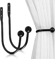 Metal Curtain Tiebacks, 2 Pcs Metal Curtain Hooks, Wall Mounted Curtain Holdbacks for Indoor Outdoor, Easy to Install, Black