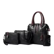 Vintage PU Leather Men's Handbags for Women Tassel Design Luxury Tote 4 Pieces Set Composite Messenger Bag