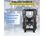 Air-Operated Double Diaphragm Pump, 2 m Inlet/Outlet, Aluminum, 75 GPM, 120 PSI