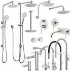 KYLINS Brushed Nickel Basin Mixer Pull Out Kitchen Sink Tap Round Shower Head