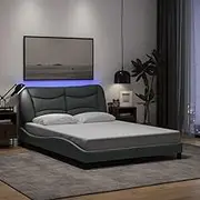 Bedroom Furniture Bed Frame with LED Without Mattress Dark Grey 137x187 cm Double Fabric