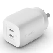 Belkin BoostCharge Pro Dual USB-C GaN Wall/Laptop Charger with PPS 65W - White(WCH013auWH),1*USB-C(45-65W),1*USB-C(20-65W),Compa