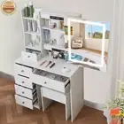 Dressing Table Stool Set With 10 LED Lighted Mirror Vanity Desk Makeup Dresser